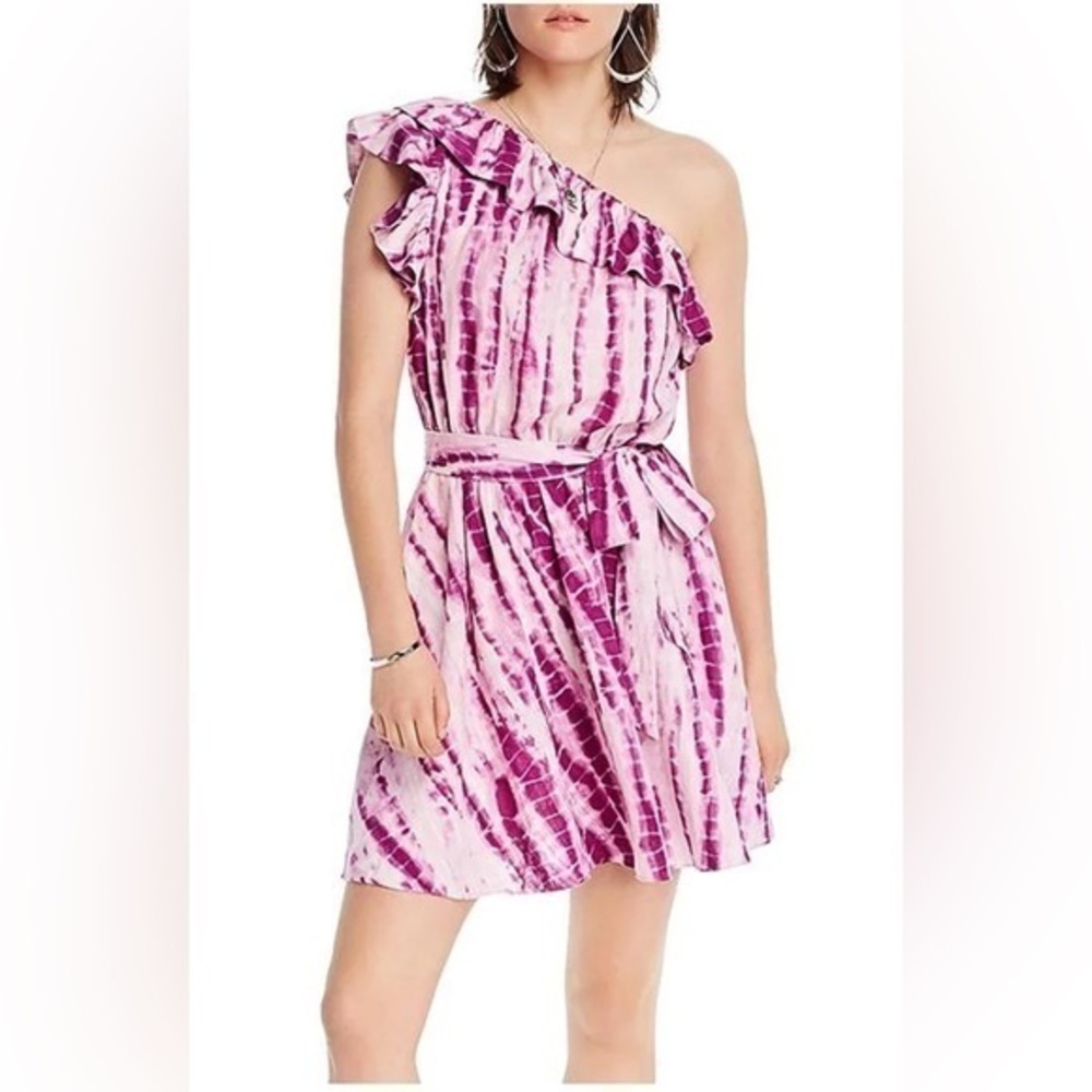BLOOMINGDALES LINI S Remi Tie-Dye Ruffled One-Shoulder Mini Dress Belted